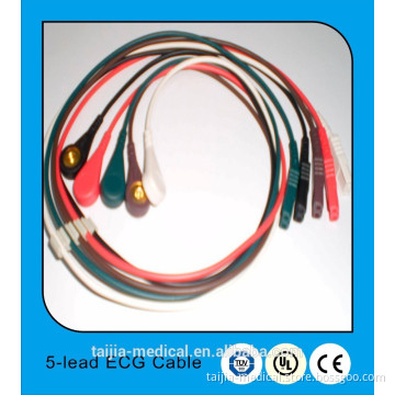 2016 high quality fission standard snaps 6pin 5-lead ECG cable for medical quipment